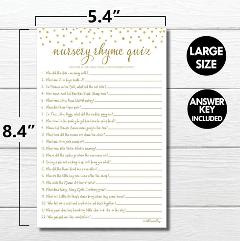 Nursery Rhyme Quiz Game - Baby Shower Games - Gold Confetti (50-Sheets)...
