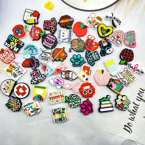 Silicone Focal Beads Teacher Nurse Focal Silicone Beads Bulk for Pens Silicone Focal Beads for Keychain Making Bracelet Necklace Handmade Crafts(T...
