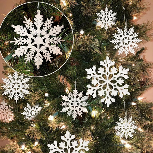 36pcs Snowflakes-Christmas Tree Decorations, Snowflake Ornaments for Tree, Plastic Glitter White Snow Flakes Ornaments, Christmas Indoor Winter Wo...