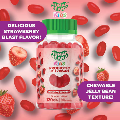 Probiotic Jelly Bean Gummies for Kids, Probiotic Supplements for Digestive Health, Nutritional Vegetarian Supplements, 120 Strawberry Blast Jelly ...