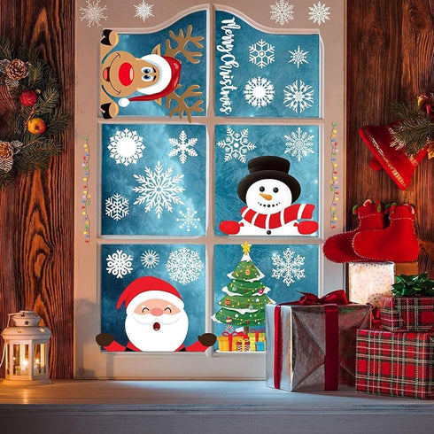 Joy Bang 300 Pcs Christmas Window Clings, Winter Snowflake Window Stickers, Holiday Window Decals, Xmas Santa Christmas Tree Window Decor for Home...
