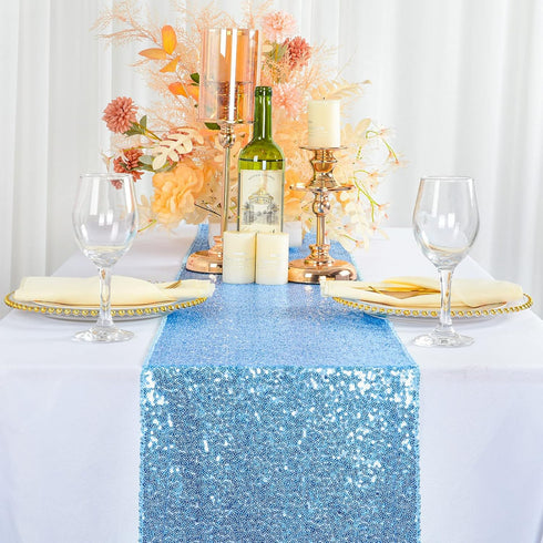 ShinyBeauty Baby Blue Sequin Table Runner 13''x108'' - Light Blue Kitchen Linen for Party, Thanksgiving, Baby Shower - Glitter, 108 Inches Long...