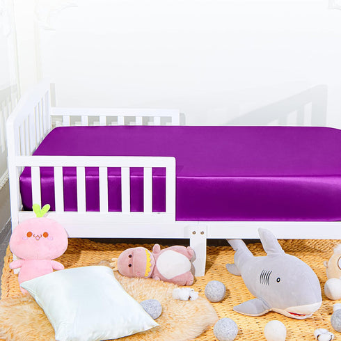 NTBAY Silk Satin Fitted Crib Sheet, Super Soft and Silky 28x52 Crib Sheet for Standard Crib and Toddler Mattresses, Boys, Girls, Unisex, Purple, 2...