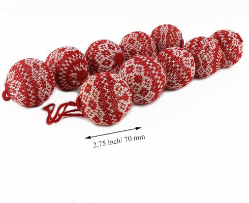 WEWILL 2.75" 10 PCS Red Knitted Sweater Christmas Ball Christmas Tree Ornaments Festival Xmas Party Gifts Decorations Snowflake Pattern...
