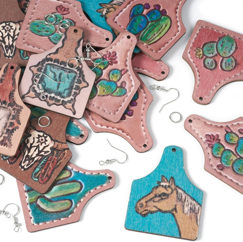 Cheriswelry Wood Dangle Earrings Making Kit DIY West Cowboy Style Earring Printed Cactus Wood Big Pendants Earring with 18pcs Cactus Pendants & 20...