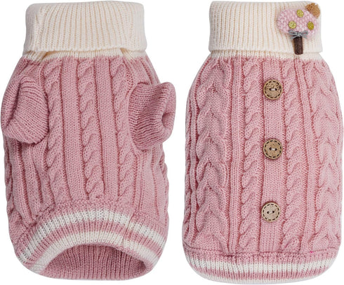 Dog Sweater Turtleneck Knitwear Doggie Pullover Sweater Doggy Winter Coat Warm Pet Clothes Puppy Holiday Clothing Buttons Knitted Outfits for Smal...