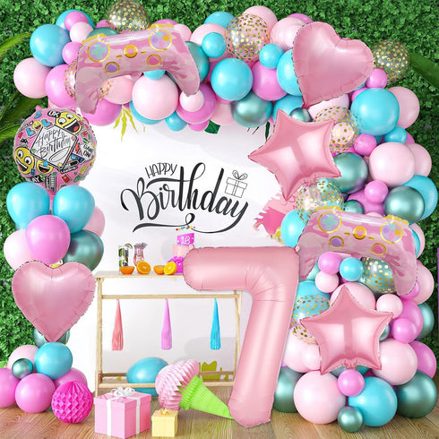 Pink Video Game Balloons, Video Game Controller Birthday Number Mylar Foil Balloon, Level Up Balloons for Girls Game On Birthday Decorations Video...
