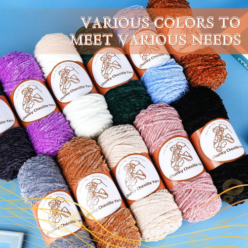Chunky Chenille Yarn(7OZ/200G), 3 Strands of Yarn Soft Chenille Velvet Yarn for Crocheting Knitting Thick Blanket Yarn for Shoe Hat Clothing Cushi...