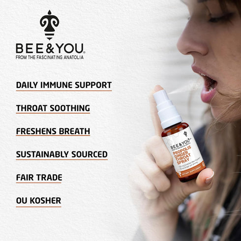 Bee and You Propolis Ginger Raw Honey Soothing Throat Spray, Ultra Pure, Immune Support Supplement, Oral Health, Antioxidants, Keto, Paleo, Gluten...