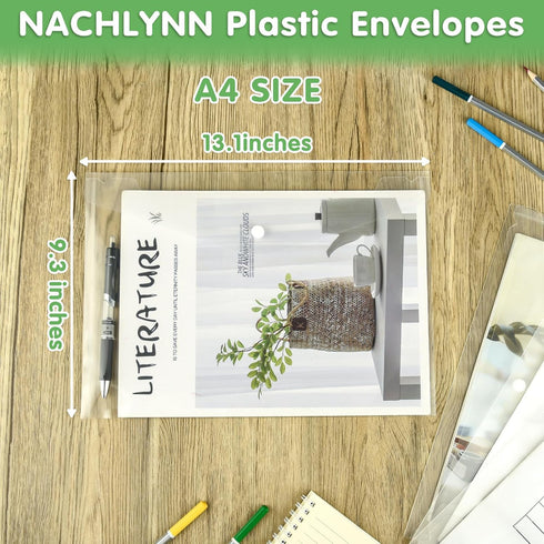 18 Pack Plastic Envelopes Poly Envelopes with Snap Closure A4 Size Clear Document File Folders Organizers Clear Envelope for School Office Supplie...