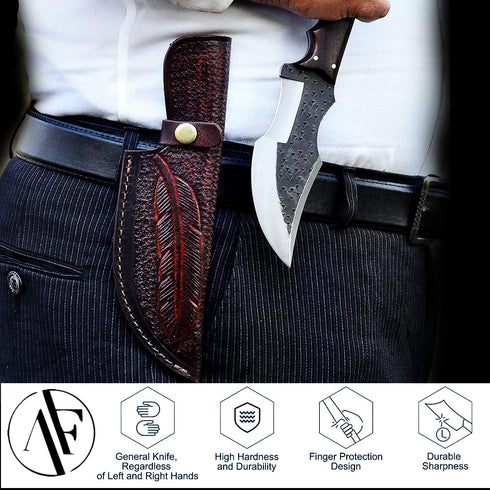 Tracker Knife with Sheath, Handmade Hunting Knife, Full Tang Camping Knife with Wooden Handle, Hand-forged Steel Blade Knife, Survival Knife...