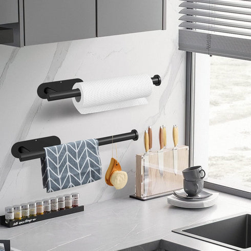 Paper Towel Holder Under Cabinet Wall Mount for Kitchen Towel, Self-Adhesive Bar, Rack, SUS304 Stainless Steel 13 inch (BlackA, 1)...