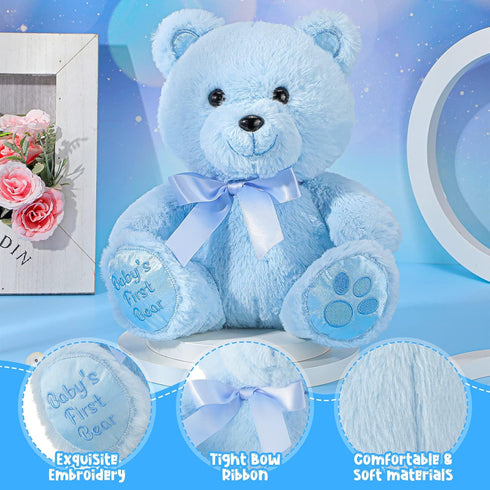 10 Inch Bear Stuffed Animal First Bear Baby Shower Bear Plush Toy for Wedding Birthday Baby Shower Party Favor Gift(Blue)...