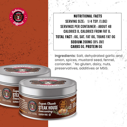 Sauce Goddess Super Chunk Steakhouse Spices and Seasonings - Steak Seasoning Solution for Meat, Chops, and More – No Sugar, No Additives, Vegan Fr...