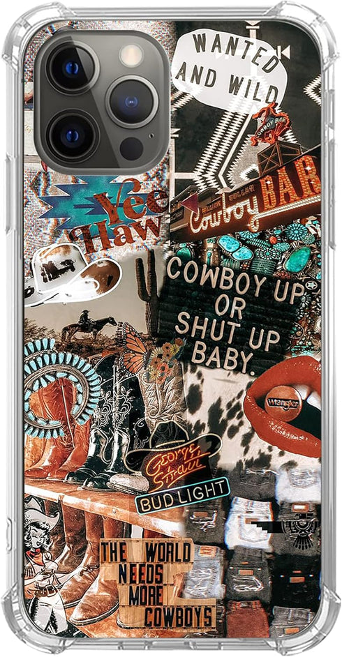 Western Cowgirl Cowboy Collage Case for iPhone 12 Pro Max, Cowboy Cowgirl Howdy Western Ranch Boho Southwestern Retro Case for iPhone 12 Pro Max, ...