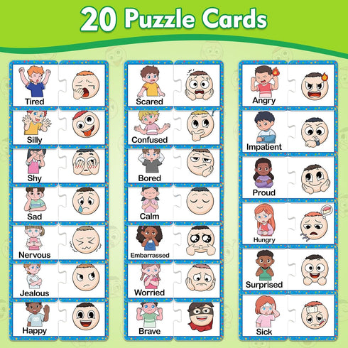 Feelings & Emotions Puzzle Cards,Feelings Chart Toys for Kids,Social Emotional Learning Activities,Speech Therapy Games,ADHD,Autism Learning Mater...