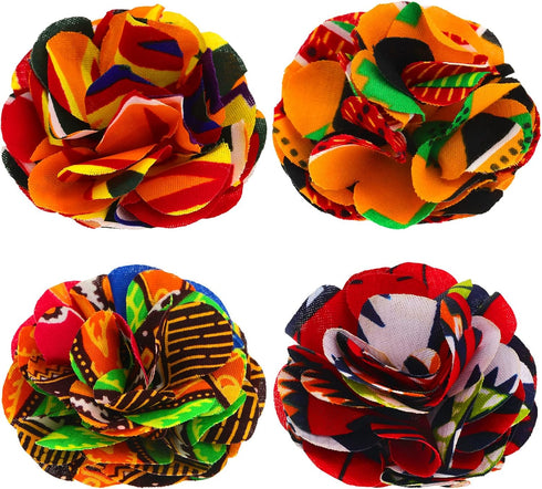 4 Pcs Men Kente Lapel Pin African Kente Print Handmade Flower Pin Suit Accessories Men for Formal Suits Shirt Clothes Gifts...