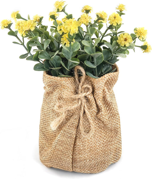 Realistic Yellow Artificial Daisy Flowers with Burlap Bag 17 cm Decorative Artificial Potted Plants...
