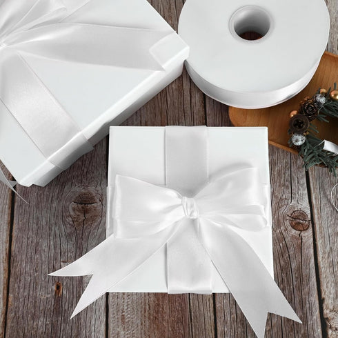 Maclemon 1-1/2 inch Wide 100 Yards Double Face White Satin Ribbon White Fabric Ribbon for Gift Wrapping Very Suitable for Weddings Decoration Bouq...