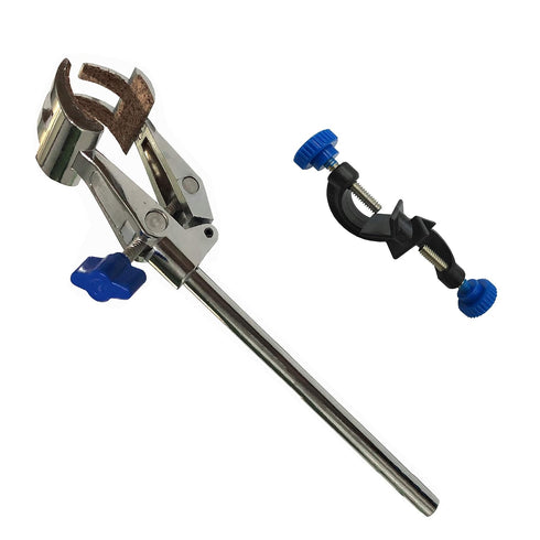 Lab Clamp 4 Prong Finger Style Cork-Coated Head and A Black Laboratory Stand Clip...