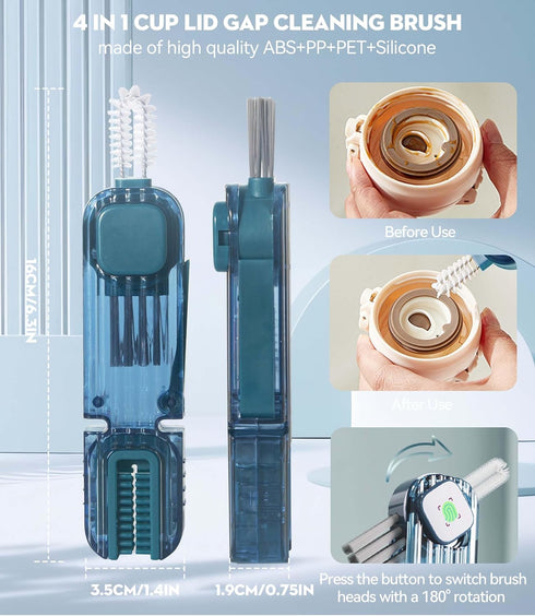 4 in 1 Bottle Gap Cleaning Brush - 2 PCS Multifunctional Cup Lid Cleaning Tools, Mutipurpose Tiny Silicone Cup Holder Cleaner Nipple Cleaning Brus...