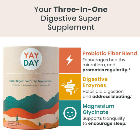 Digestive Enzymes & Fiber Supplement Powder - Bedtime Gut Support with Prebiotic Fiber & Magnesium Glycinate - Sleep Better, Poop Better, Live Bet...