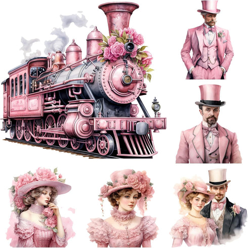 72 Pcs Pink Victorian Era Scrapbook Stickers Set, Aesthetic Sticker for Scrapbooking and Journaling, Junk Journal Supplies, Bullet Journals Materi...