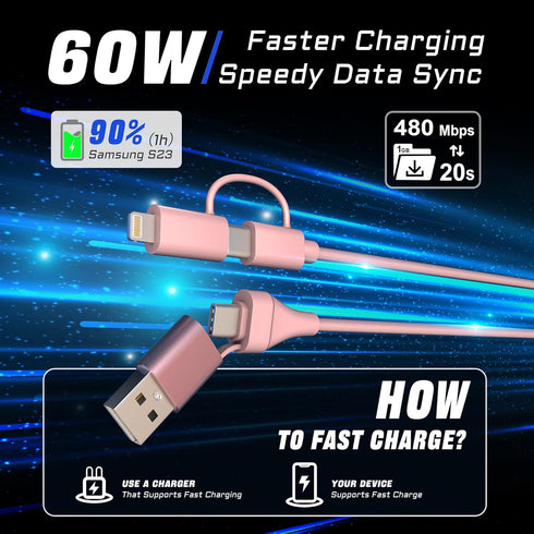 Coiled USB C to Lightning Cable 4 in 1, PD 60W Fast Charging & Data Sync,6FT Multi Charging Cable for Apple CarPlay & Android Auto,USB/USB C to US...