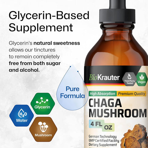 BIO KRAUTER Chaga Mushroom Extract - Chaga Tincture for Immune Support - Vegan, Alcohol & Sugar Free Drops 4 Fl.Oz....