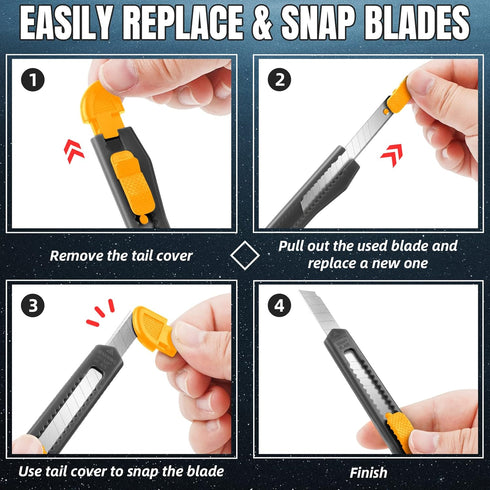 4 Pack Box Cutter Retractable, Utility Knife 9MM Wide Snap-Off Blades, Exacto Knife for Cutting Box, Wrapping, Cardboard, Extended Razor Knife, Bo...