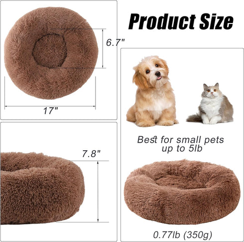 Calming Dog Bed, Dog Beds for Small Melium Dogs, Fluffy Donut Dog & Cat Bed Washable, Round Anti Anxiety Dog Bed, Small Dog Bed with Non-Slip Bott...