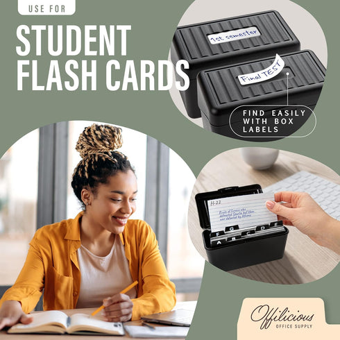 Index Card Holder 3x5 Set – Heavy-Duty Index Card Recipe Box with Dividers – 100 Ruled Index Cards 3x5, 25 Manila Dividers, 25 Plastic Dividers, 7...