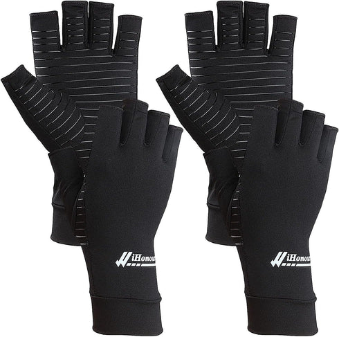 2 Pairs Copper Arthritis Gloves - Compression Gloves for Arthritis Pain Relief Rheumatoid Osteoarthritis Carpal Tunnel, Fingerless Copper Gloves f...