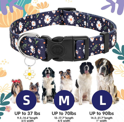 Athbavid Floral Dog Collar, Flower Print Dog Collars with Cute Charm, Adjustable Dog Collars for Small Medium Large Dogs,Pet Girl Boy,Running Walk...