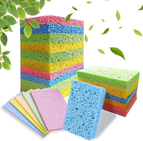 12-Count Natural Kitchen Sponge,Compressed Cellulose Scrub Sponges,Non-Scratch Kitchen Sink Sponges for Dishes Cleaning Bathroom Cars,Funny Colorf...