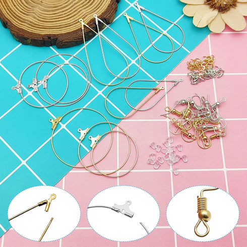 720Pcs Earring Making Kit with 120 Beading Hoop Earring Finding Component,200 Hooks,200 Jump Rings,200 Earring Backs,Teardrop Round Earrings Beadi...