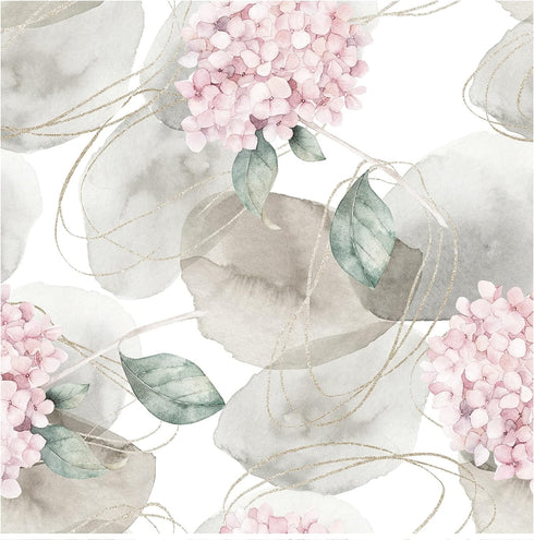 HAOKHOME 93164 Abstract Nordic Peel and Stick Wallpaper Geometric Hydrangea Floral White/Grey/Pink Stick on Home Decor 17.7in x 118in...