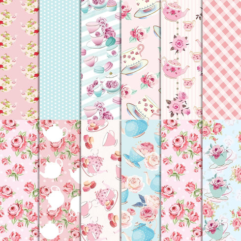 VIVIQUEN 24 Sheets Girl's Pink Tea Forum Double-Sided Scrapbook Paper 30x30cm Flower Craft Paper Folded Flat for DIY Decorative Background Card Ma...