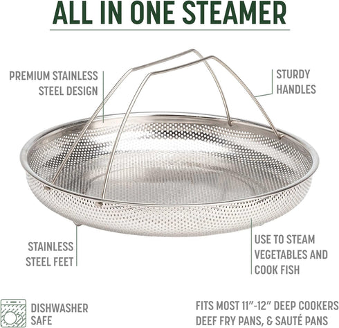 Goodful All-In-One Pan Steamer Basket, Premium Stainless Steel Construction, Dishwasher Safe, Perfect for Steaming Vegetables, Full Handle for Eas...