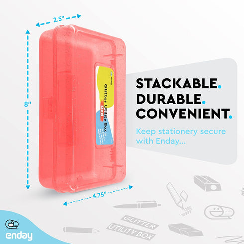 Enday Plastic Pencil Box with Snap Closure Lids Red, Small Utility Storage Crayon School and Office Supplies Case Organizer, Also Available in Gli...
