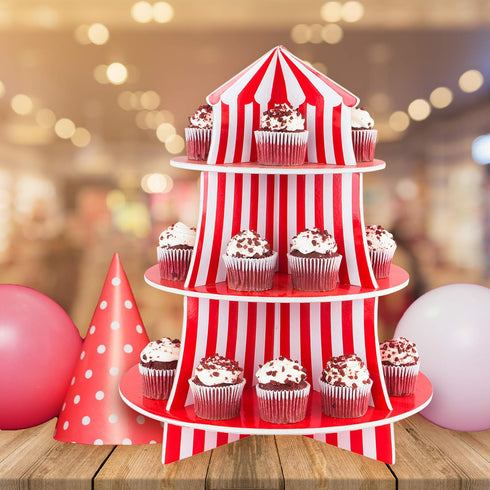 Super Z Outlet 3 Tier Cupcake Foam Stand with Circus Carnival Tent Design for Desserts, Birthdays, Decorations...