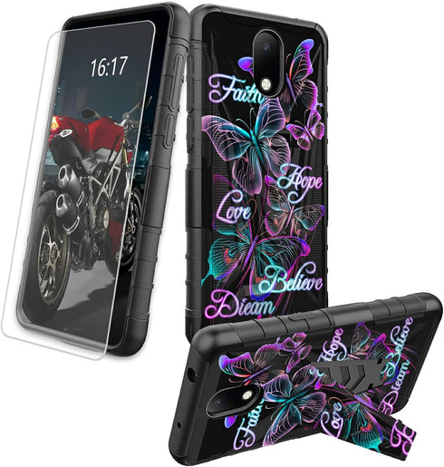 for Cricket Debut Case, AT&T Calypso 2 (U319AA) Case with Tempered Glass Screen Protector Heavy Duty Built-in Kickstand Shockproof Phone Case for ...