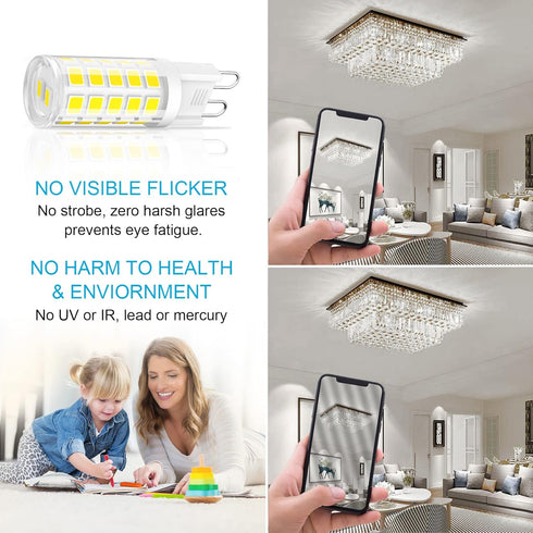 GOLSPARK 10 Pack G9 LED Bulbs 4W 5000k Daylight White, G9 40W Halogen Replacement Light Bulbs, AC120V G9 Bi-pin Base T4 LED Bulbs for Chandelier W...