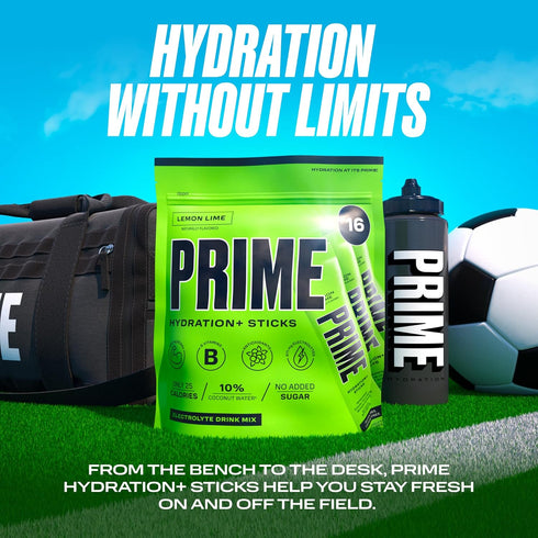 PRIME Hydration+ Sticks LEMON LIME | Hydration Powder Single Serve Sticks | Electrolyte Powder On the Go | 250mg BCAAs, B Vitamins, Antioxidants |...