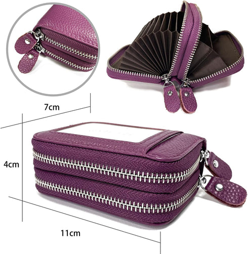 RFID Credit Card Holder, Small Leather Zipper Card Case Wallet for Women and ID Window Coin Pouch Security Travel Wallet (PURPLE)...