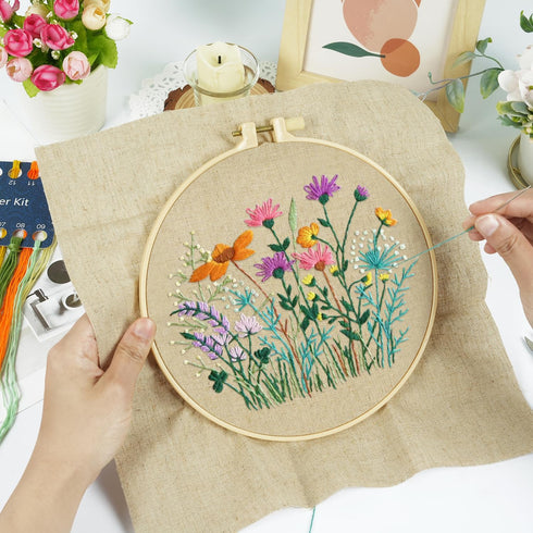 MAMUNU Embroidery Kit for Beginners Adults, Cross Stitch Kits, Stamped Cross Stitch Kits, Flower Embroidery Kit with Printed Embroidery Cloth, Emb...