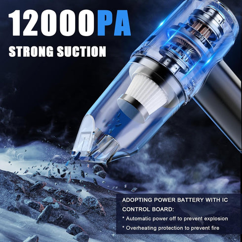Car Vacuum Cleaner Portable Cordless,12000Pa High Power Handheld Car Vacuum Strong Suction, 6 in 1 Mini Vacuum Cleaner Air Duster, Hand Held Vacuu...