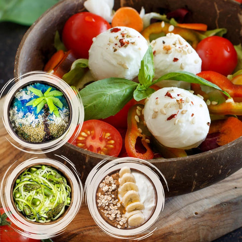 4 Handcrafted Wooden Bowls for Food Coconut Bowl Set with Spoons & Anti-Tip Coconut Rings perfect for Smoothie Bowls, Yogurt or Cereals...