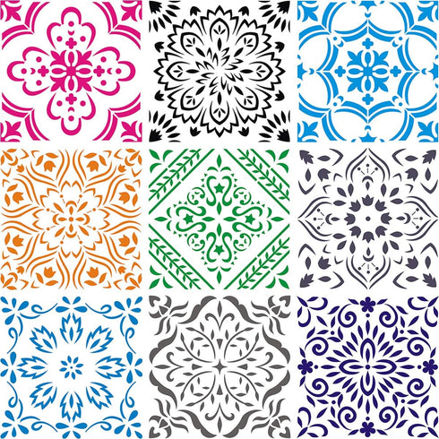 Large Mandala Stencil 12x12 Inch - 9 Pack Mandala Stencils Templates for Painting on Floor, Reusable Pattern Stencils for Fabric, Wood, Tile, Furn...