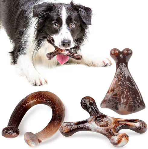 3 Pack Dog Chew Toys for Aggressive Chewers Indestructible Dog Tough Chew Toys,Bacon Flavor Durable Nylon Dog Bones Teething Toy for Dogs Gift,Sma...
